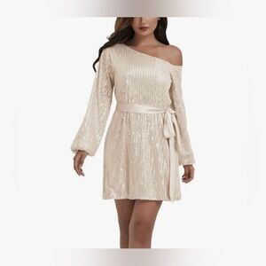 ANNA-KACI One-Shoulder Sequin Dress with Satin Belt - Size XL NWT